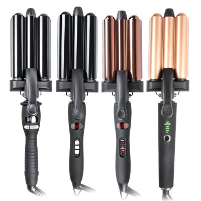 China LCD Display Portable 3 In 1 Deep Triple Curler 3 Barrel Spiral Rotating Electric Hair Curler For Ironing Magic Automatic Hair Curler for sale