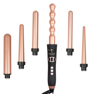 China Hot Selling Interchangeable Hair Curling Set 6 in 1 Multifunctional Interchangeable Hair Curler Set Custom Gold Rotating Curling Iron for sale