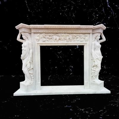 China Durable And Artistic Ancient Chinese Freestanding Marble Stone Arched Classic Fireplaces Mantels Surround Frame Mantels for sale