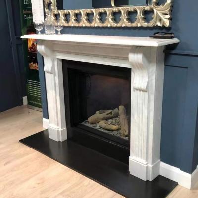 China Carrara Decorative Used Indoor Freestanding Modern French Cheap Durable And Artistic Marble Fireplaces Surround Manteles for sale