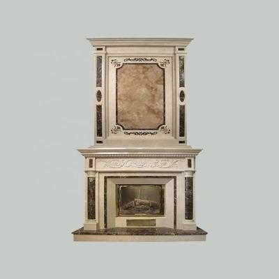 China Durable And Artistic Brown Granite Marble Double Fireplace Mantel Frame Shelf for sale