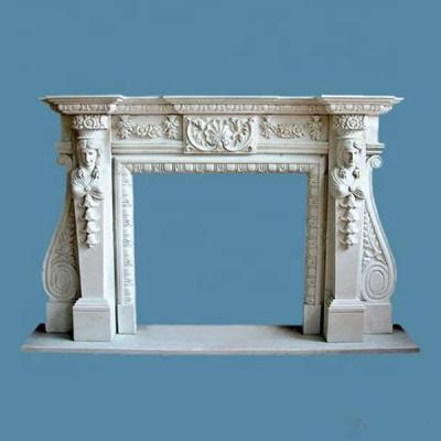 China Wholesale Durable And Artistic Home Decoration Hand Carved Engraving Sculpture Fireplace Mantels White Marble Fireplace Mantel for sale