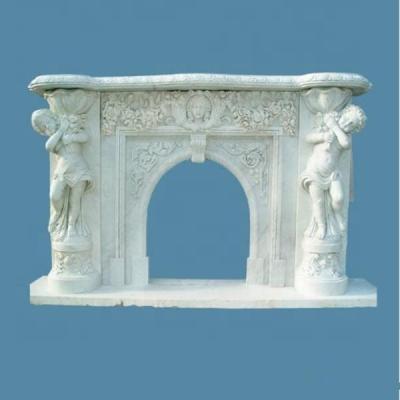 China Durable And Artistic Indoor Modern White Marble Angel Carvings Above Mantel Fireplaces for sale