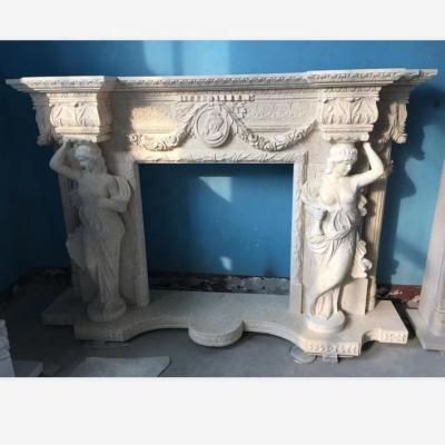 China Durable And Artistic Indoor Egyptian Beige Marble Stone Fire Place Fireplace Mantel Frame for sale