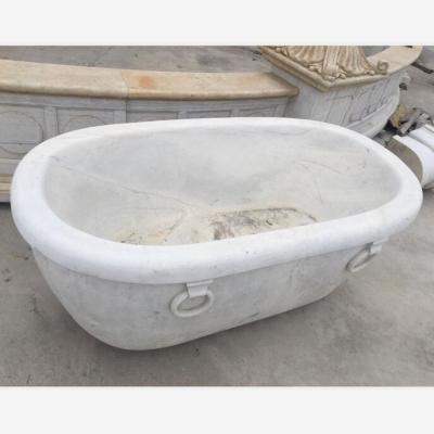 China Wholesale Durable And Artistic Modern Design Bathroom Classic Freestanding Solid Round White Black Marble Bathtub for sale