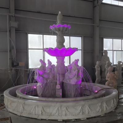 China Modern Guangxi Natural White Marble Stone Water Fountains Large Durable And Artistic Outdoor Garden With Horse for sale