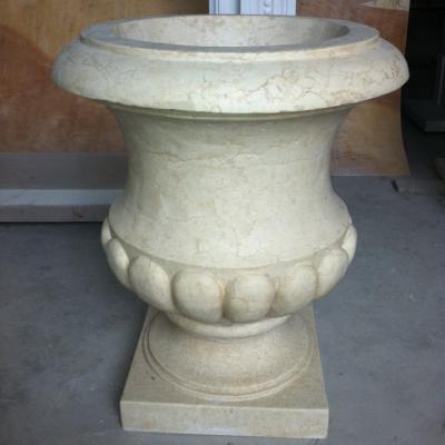 China Large Round White Flower Pots Durable And Artistic Outdoor Garden Stone Marble Planters for sale