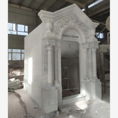 China Durable And Artistic Cheap Outdoor Simple White Marble Granite Family Cemetery Mausoleum For Sale for sale