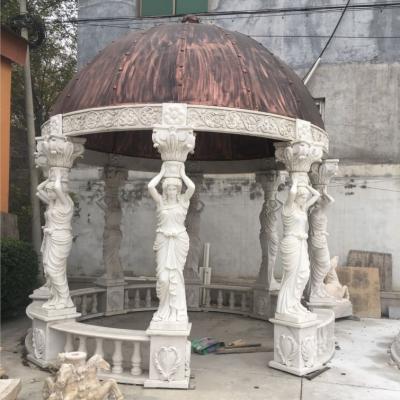 China Large Durable And Artistic White Marble Carved Gazebo Outdoor Gazebo For Garden Decoration for sale