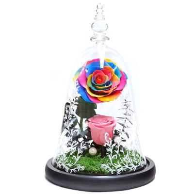 China Forever Roses Beauty and Beast Red Glass Dome Decoration Rose Artificial Flowers Rose In Beast Christmas Valentine's Day Romantic Birthday Gift for sale