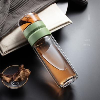 China 500ml/18oz Glass Bottle Tea Glass Water Bottle Wall Tea Infuser Cup Fruit Infuser Drinking Water Bottle Viable Custom Double for sale