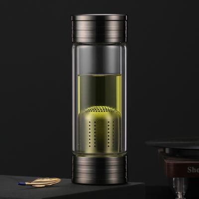 China Viable Double-Layer High Borosilicate Glass Tea Separation Glass Bottle Stainless Steel Tea Infuser Tea Cup Sports Glass Water Bottle for sale