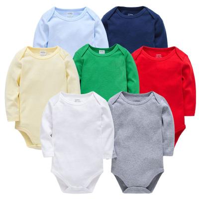 China Polyester / Cotton 2021 New Baby One Piece Long Sleeve Solid Color Autumn Newborn Baby Romper Clothing for sale