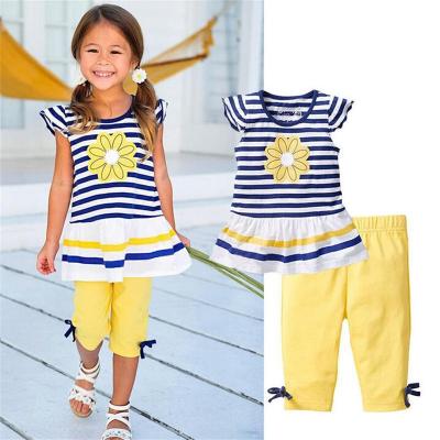 China Plus Size Summer Children's Suits Daisy Clothing Little Girls Cotton Shirts And Pants Outfit 2 Piece Set for sale