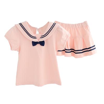 China Summer Anti-shrink Children's Clothing 0-3 Navy Style Korean Style T-shirt + Skirt Baby Clothing Set for sale