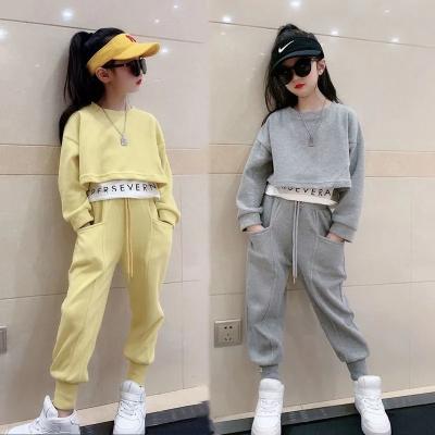 China Plus Size Kid Girls Spring Outfit Suits Sports Casual Sweatshirt And Pant Sweat Two Piece Set for sale