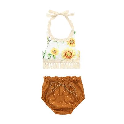 China Other Summer Baby Clothes Floral Suspenders Tops And Shorts Two Piece Set for sale