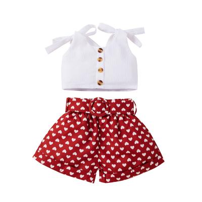 China Girls Anti-Shrink Toss Top Love Shorts Girls Summer Two Piece Suit for sale