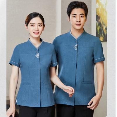 China Waiter Uniform Breathable Breathable Coveralls Summer Style Restaurant Aunty Cleaning Hotel Room Shortsleeve New for sale