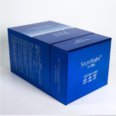 China Recyclable Custom Cosmetic Packaging Box For Skin Care Products Blue Lid And Base Box Lid Gift Box Printing for sale