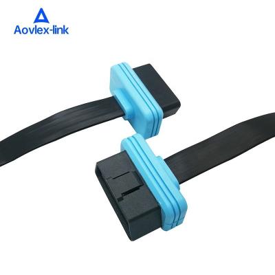 China Easy Operation 12V OBD Flat Cable Light Blue Connector Casting OBD2 Male To Female Extension Cable 50cm for sale