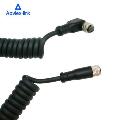 China 3 meters automotive cable molded cordset with m8 male female circular connector 4 poles PUR stretch cord set for sale