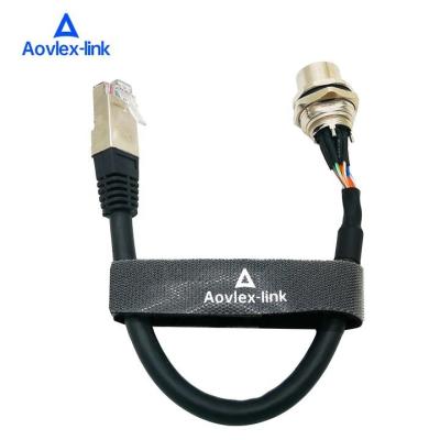 China Automotive X-code M12 8pin Female to RJ45 Socket Cable M12 Panel Mount Connector RJ45 8P8C Mount Ethernet Cable for sale