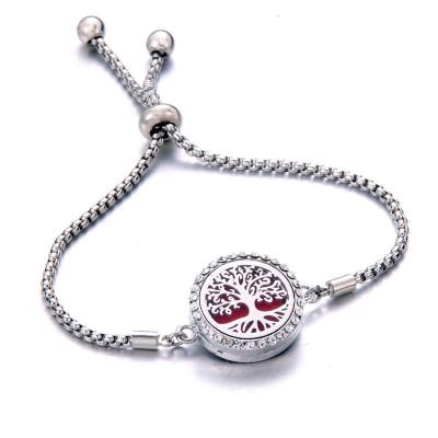 China TRENDY Tree of Life 316L Stainless Steel Diffuser Bracelet Perfume Bangle Essential Oil Diffuser Aromatherapy Pendant Bracelet for sale