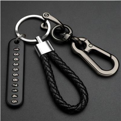 China Other Car Key Chain Phone Number Card Anti-lost Keychain Leather Cover Bradied Phone Number Dish Key Ring Auto Vehicle Key Chain Accessories for sale