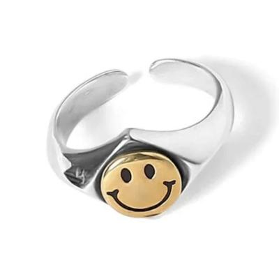 China Retro Smile Face Casual/Sporty Unique Memory Smiley Chain Sterling Silver Female Happy About Important Opening Rings Ring Fashion Jewelry Adjustable for sale