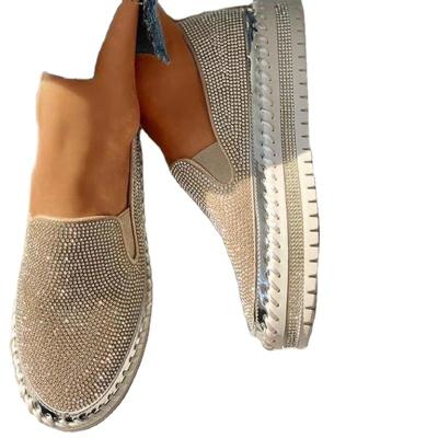 China Shiny Rubber Round Toe Thick Sole Platform Bling Rhinestone Women Flats Seam Slip On Female Sneakers Ladies Luxury Sneakers for sale