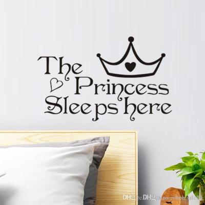 China WALL STICKER The Princess Sleep Here Vinyl Stickers For Kids Room Wall Decals Decor Wall Art Quote Bedroom Wall Home Paper for sale