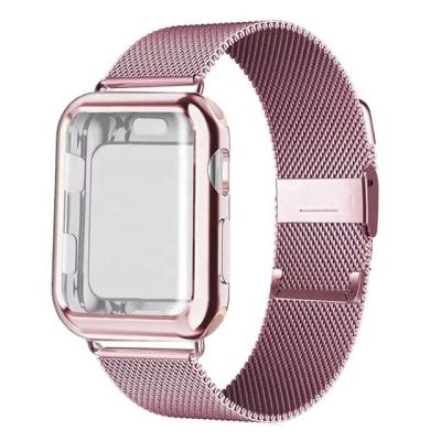 China High Quality For Apple Watch Iwatch 1/2/3 38mm/42mm Strap Milanese Strap Stainless Steel Buckle Case Metal Protective Frame for sale