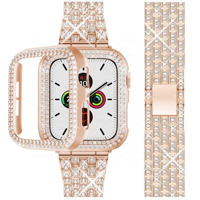 China Watch Band and Case Luxury For Bling Diamond Metal Watch Band PC Case Apple Watch Jewelry Combine For Iwatch Strap Bumper Watch Protective Cover for sale