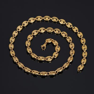 China Verena Dropshipping Hip Hop Vacuum Non-fading Gold Plated Stainless Steel Link Chain 8mm Coffee Bean Necklace for sale