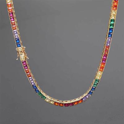 China Verena Jewelry Gold Plated Tennis Non-fading Chain Dropshipping Rainbow Colorful 5A CZ Diamond Tennis Necklace Set Jewelry for sale