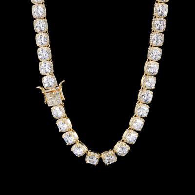 China Non-fading Verena Dropshipping Hip Hop Jewelry Iced Out Gold Plated Bling Diamond Square Zircon Necklace Tennis Outlet Chain For Men for sale