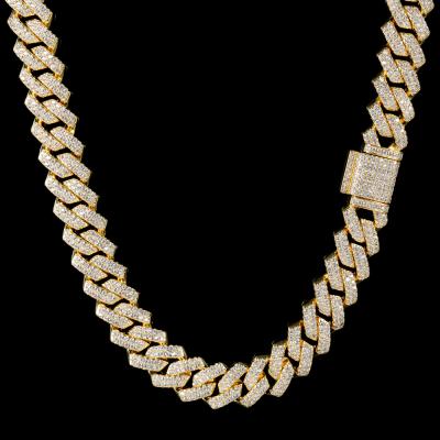 China Verena Dropshipping Hip Hop 14mm CZ Diamond Iced Out Men Cuban Link Chain Gold Plated Non-fading Necklace for sale