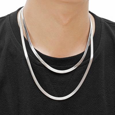 China Verena Dropshipping Stainless Steel Hip Non-fading Silver Link Chain Mens Fashion Jewelry Flat Snake Chain Necklace for Men for sale