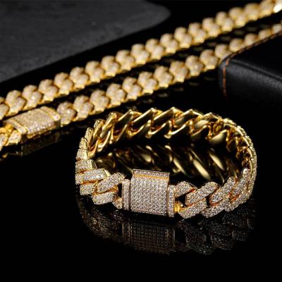 China Verena Jewelry Dropshipping Square 5A CZ Diamond Iced Out Hip Hop Cuban Link Bracelet Non-fading Gold Plated 14mm Chain and Link Bracelets for sale