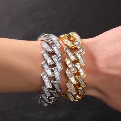 China Non-fading Hip Hop Men's Bracelet Jewelry Gold Plated Outlet Bling Bling CZ Square Zircon Bracelet Iced Out Bangle for sale