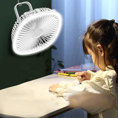 China Equipped with mirror Portable summer low noise USB Rechargeable cooling Adjustable Handheld LED light mini desktop fan for sale