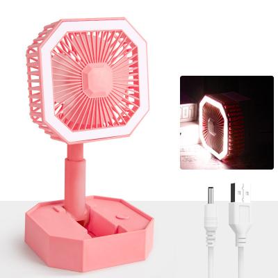 China Equipped with mirror Multifunctional Retractable Mini Green Pink Folding Fans Desktop Fan Small Portable Fan Light for sale