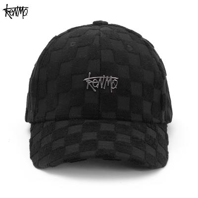 China COMMON Three-dimensional checkerboard baseball cap simple fashion metal logo cap, cap, retro trend hat customization for sale