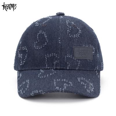 China COMMON Denim hat leather label small logo love punch jacquard vintage wash baseball cap customization for sale