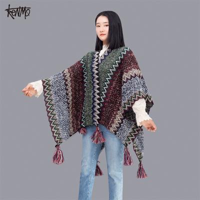 China Checked Ethnic style knitted shawl cape style cardigan with warm and loose fit for autumn and winter versatile and retro style for sale