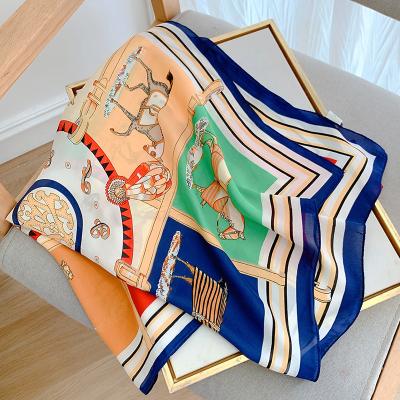 China Popular Scarf Factory Fashion Beach Towel 70X70CLM Popular Scarf New Squares Wholesale Trolley Printing Scarf Winter Sunscreen Headcloth for sale