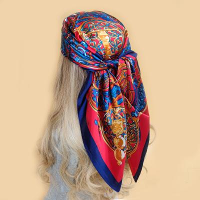 China 2022 Print 90X90CM Headcloth New Style Beach Scarf Sunscreen Popular Silk Luxury Winter Scarf Factory Popular Square Shawls for sale