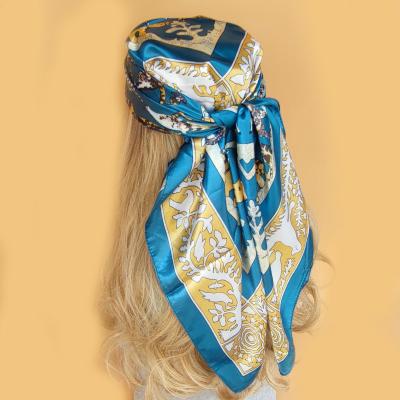 China Wholesale 90X90CM Headcloth 2022 Kerchief Factory Fashion Designer Shawls Square Sunscreen Silk Scarf Wholesale Popular Luxury Popular Beach Printing for sale