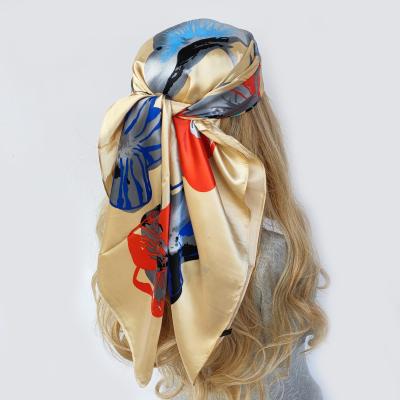 China Kerchief Factory Fashion Luxury Designer 2022 Popular 90X90CM Beach Sunscreen Square Shawls Headcloth Print Silk Scarf Wholesale for sale